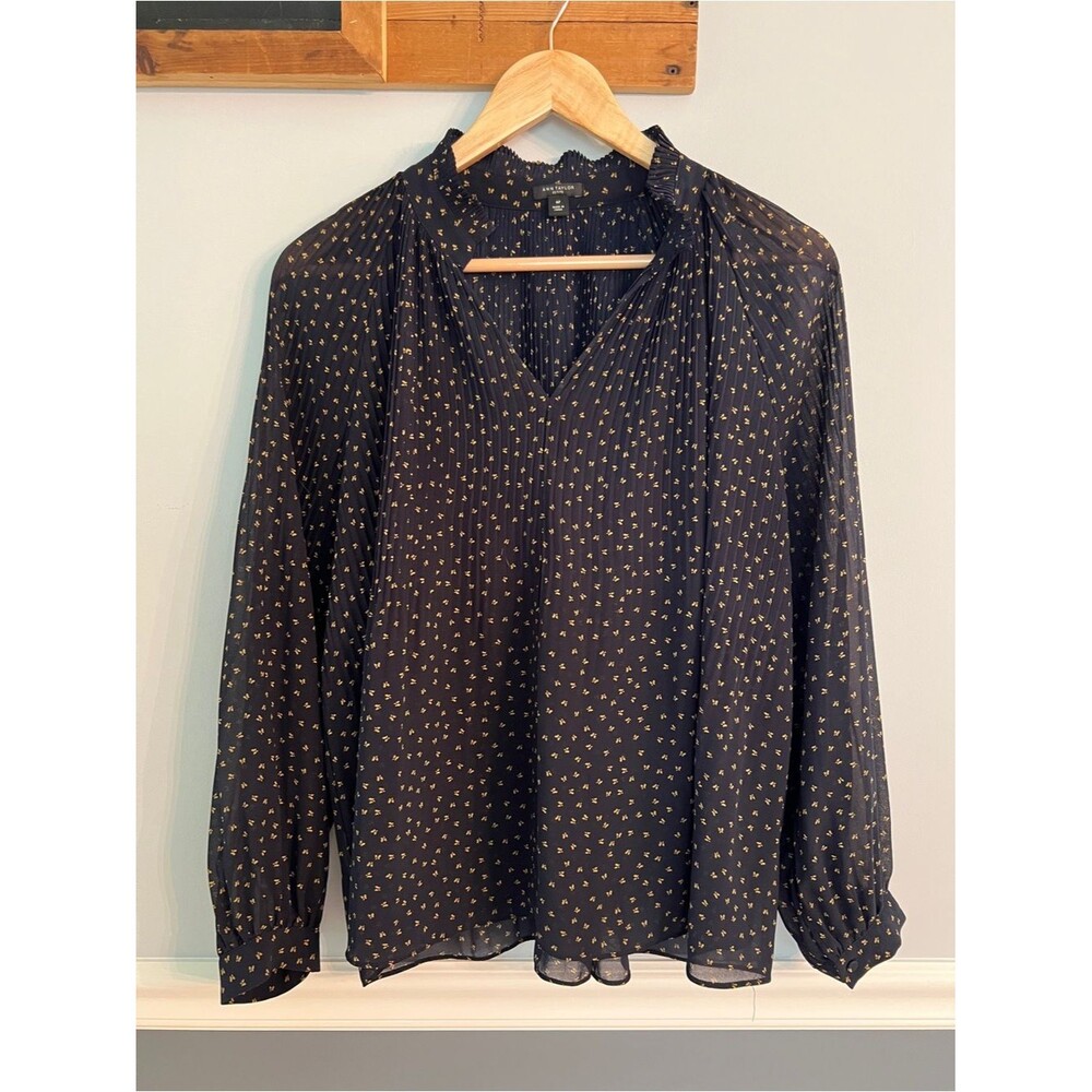 Ann Taylor Black Navy Blouse Size Large